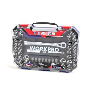 Juego De Bocallaves 6 Puntas, Encastre 1/4"+3/8" X 63 Piezas WORKPRO  W003070
