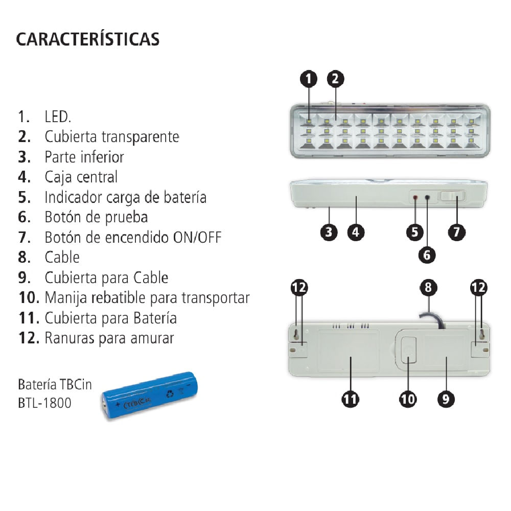 Luz De Emergencia Recargable 30 Leds Batería Litio 220v TBCin LE30LTF