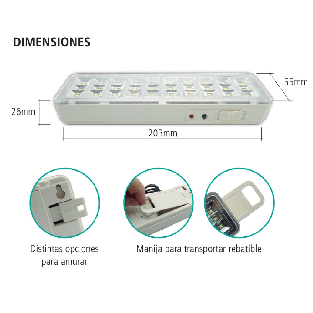 Luz De Emergencia Recargable 30 Leds Batería Litio 220v TBCin LE30LTF