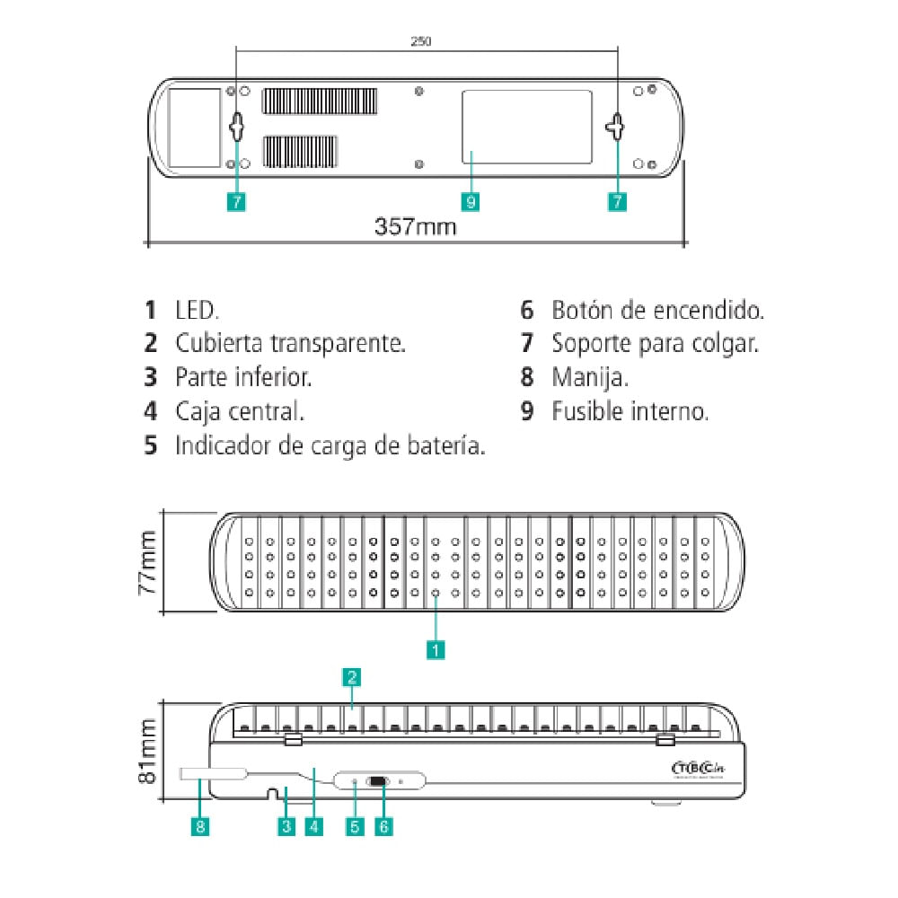 Luz De Emergencia Recargable 100 Leds Batería Litio 220v TBCin LE100LT